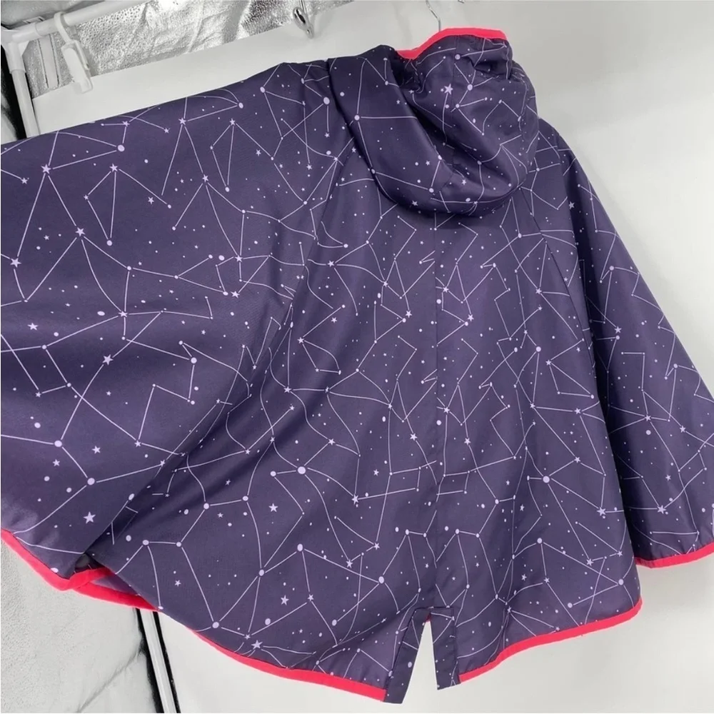 Champion Constellation Rain Cape Hooded Purple Kids Girls Front Zip Pockets 7/8